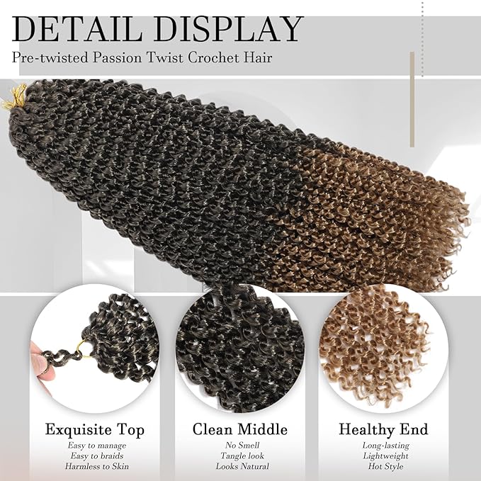 Passion Twist Hair 14 Inch 8 Packs Water Wave Crochet Hair Bohemian Braiding Hair for Boho Locs Pre Looped Crochet Braids Hair for Black Women （T/27#）