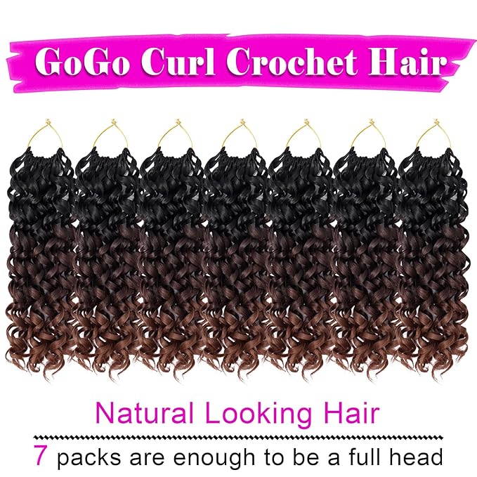7 Packs GoGo Curl Crochet Hair 12 Inch Short Curly Crochet Hair for Women Beach Curl Water Wave Deep Twist Crochet Braids Synthetic Braiding Hair Extensions (12 Inch, T1B/4/30)