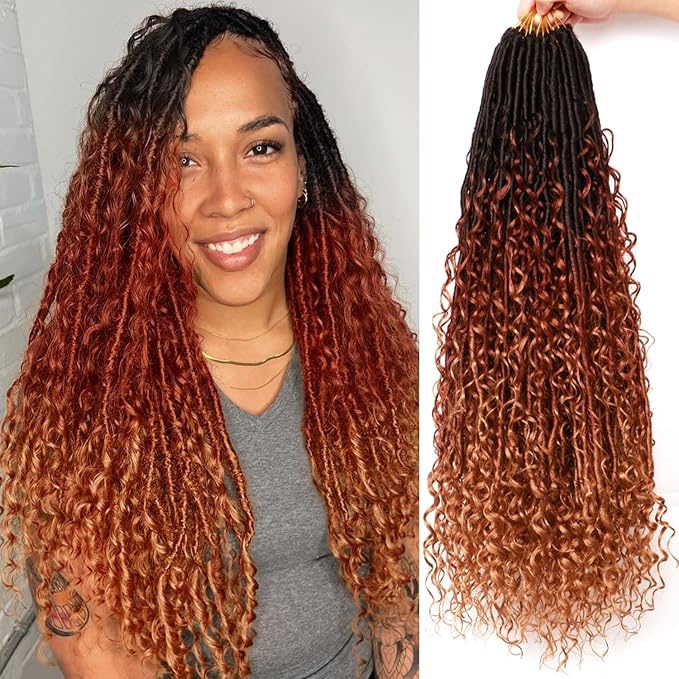 Goddess Locs Crochet Hair-24 Inch 8 Packs Boho Faux Locs Crochet Hair for Black Women Pre Looped Soft Locs with Curly Ends (1B/30/27, 24 Inch(Pack of 8))