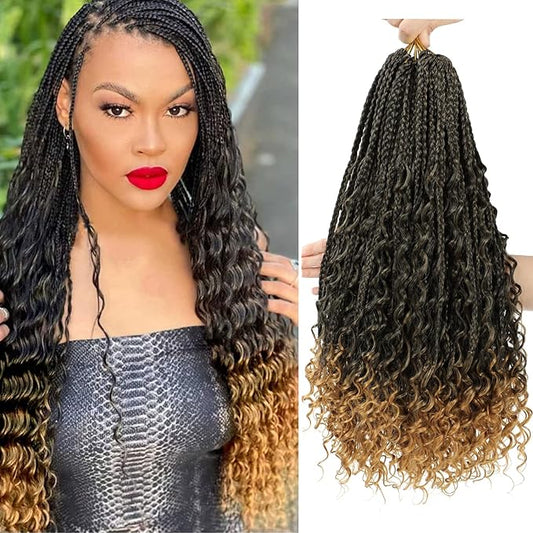 8 Packs Goddess Box Braids Crochet Hair-18 Inch Crochet Box Braids Pre-looped Bohomian Crochet Braids Hair Synthetic Braiding Hair Extensions Crochet Hair for Black Women (1B/27)