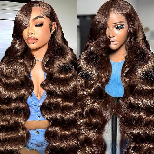 Full 200% Density 13x6 Body Wave HD Transparent Lace Front Wigs Human Hair Pre Plucked for Women Chocolate Brown Lace Front Wigs Human Hair with Baby Hair 100% Virgin Brazilian Hair 20inch