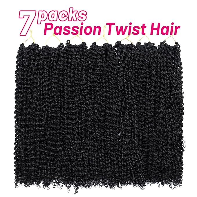 Dorsanee Passion Twist Hair 18 Inch 7 Packs Water Wave Crochet Hair Long Bohemian Curly Braiding Hair for Butterfly Locs, Faux Locs, Boho Style Spring Twist Crochet Braids (1B#)