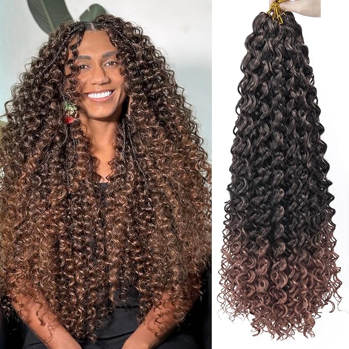 YXCHERISHAIR Curly Crochet Hair GoGo Curl Crochet hair for Women Deep Wave Braiding hair,Synthetic Bohemian Crochet Braid Water Wave Crochet hair Extensions(8Packs, 28Inch,1B/30)