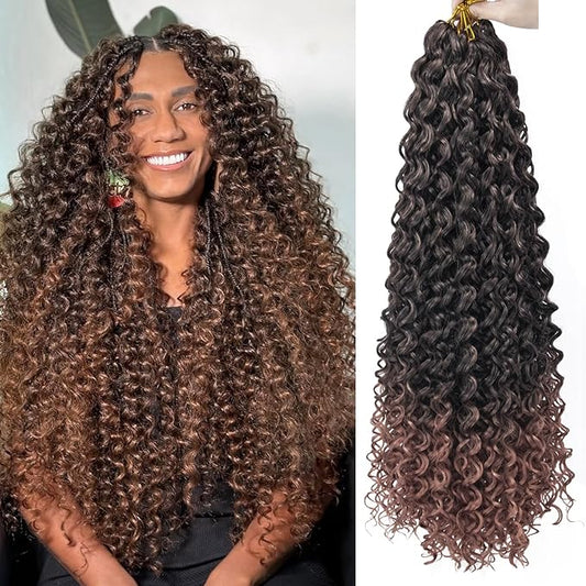 YXCHERISHAIR Curly Crochet Hair GoGo Curl Crochet hair for Women Deep Wave Braiding hair,Synthetic Bohemian Crochet Braid Water Wave Crochet hair Extensions(8Packs, 28Inch,1B/30)