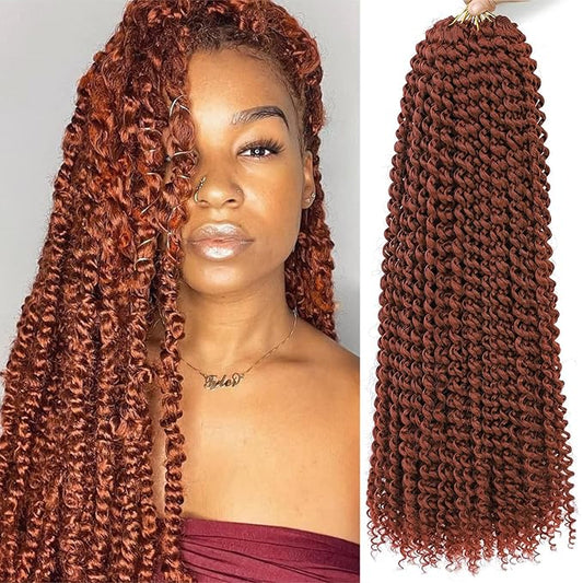 Alrence Passion Twist Hair Ginger 18 Inch 8 Packs Water Wave Crochet Hair Curly Braiding Hair Long Spring Twist Hair Crochet Braids Synthetic Hair Extension (18 Inch (Pack of 8), 350#)