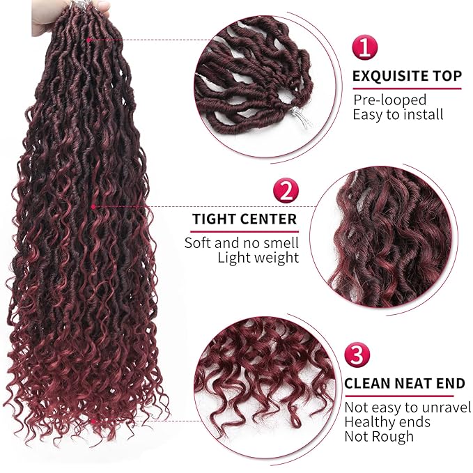 8Packs Goddess Locs Crochet Hair 22Inch Crochet Locs,Boho Faux Loc With Curly Ends River Hippie Bohemian Loc Crochet Hair for Black Women(1B/BUG, 22inch(Pack of 8))