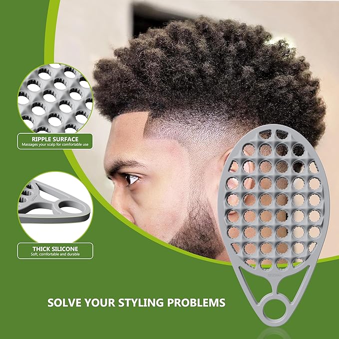 KOUPA Magic Silicone Curly Hair Brush, One Piece Twist Curl Comb for Afro Curls, Washable Hair Tool for Men Women, Grey, 2 Pieces