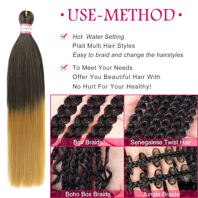 Dorsanee Ombre Honey Blonde Braiding Hair Pre Stretched 20 Inch 8 Packs Braiding Hair Extensions for Crochet Box Braids Twists Locs Hair Itch Free Soft Yaki Texture Hot Water Setting (20inch,#1B/27)