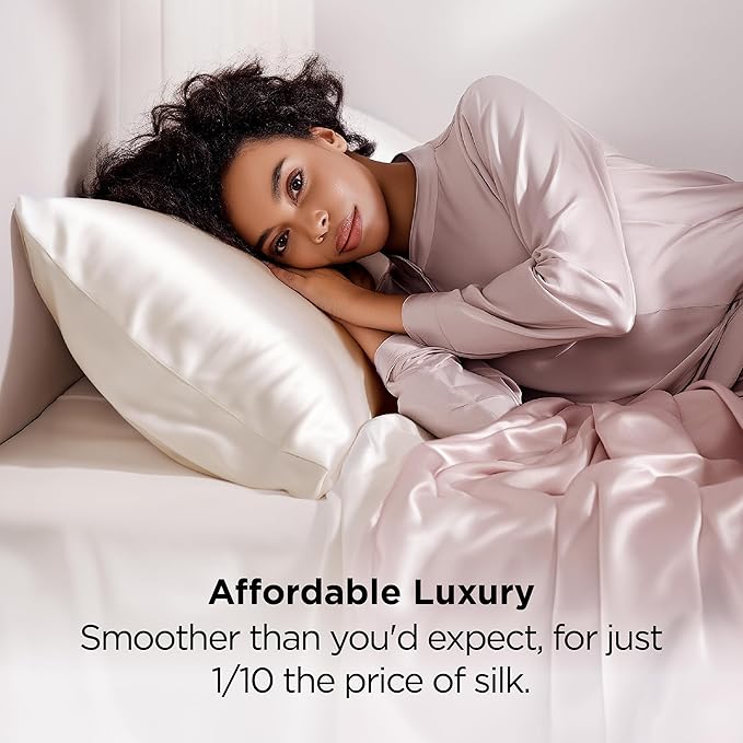 Bedsure King Size Satin Pillowcase Set of 2 - Ivory Silky Pillow Cases for Hair and Skin with Envelope Closure, Similar to Silk Pillow Cases, Gifts for Women Men, 20x36 Inches, 2pcs