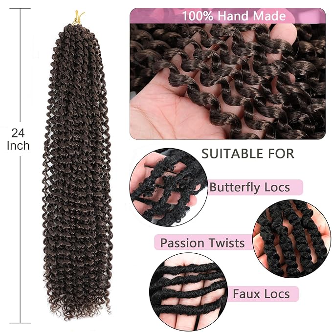 Passion Twist Hair 24 Inch 8 Packs Passion Twist Crochet Hair Braiding Hair Long Bohemian Spring Twist Hair Crochet Braids Synthetic Hair Extension (24 Inch, 33#)