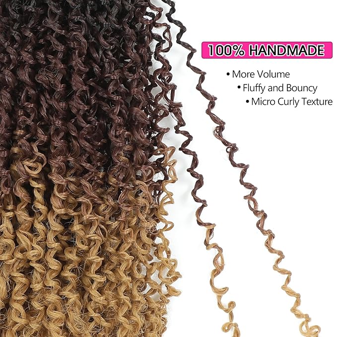 NAYOO 12 Inch Yanky Twist Crochet Hair - 8 Packs (30 Stands/Pack) Mini Passion Twist with Curly Ends Synthetic Pre-Looped Crochet Braids Braiding Hair (12 Inch, 1B/30/27)
