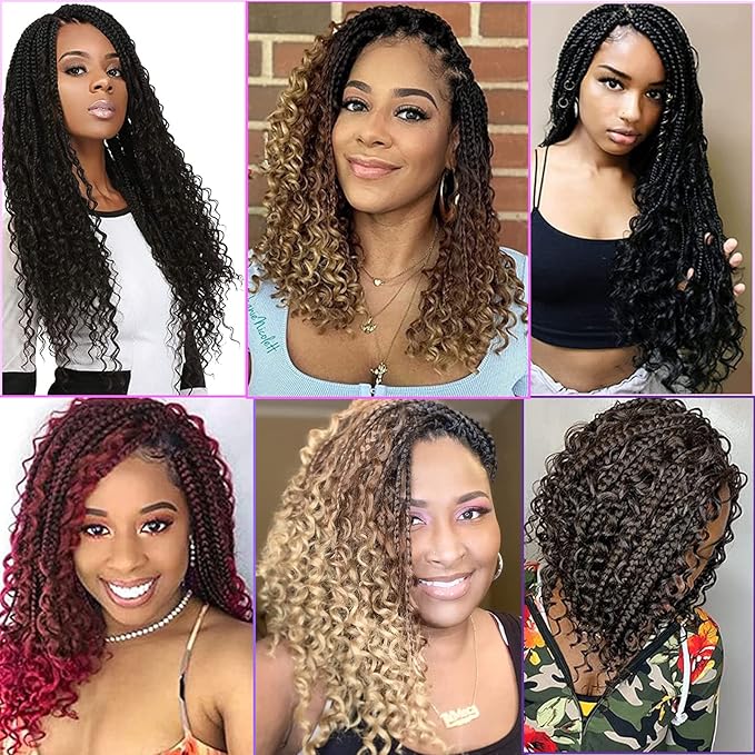 8 Packs Box Braids Crochet Braids with Curly Ends 12 Inch Crochet Box Braids 3X Box Braid Crochet Hair Extension(12(8Packs), 1B/27)