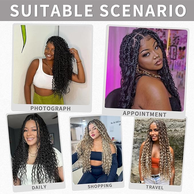 14 Inch Boho Crochet Braids 7Packs Goddess Box Braids Crochet Hair for Women Pre Looped Bohemian Hippie Braiding Hair Extensions, 1B/30/27