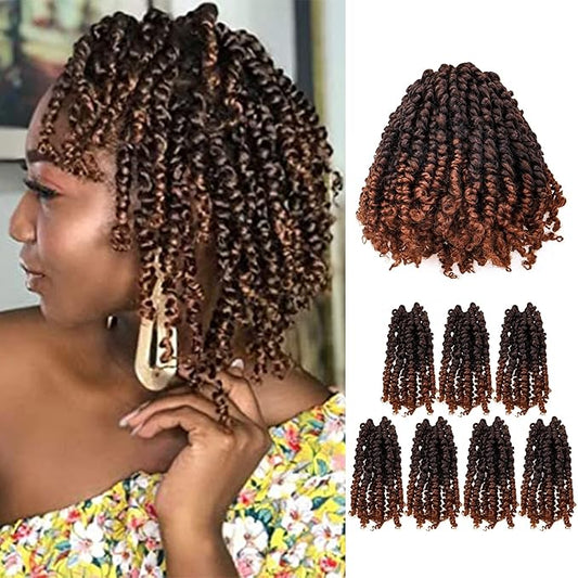 Passion Twist Crochet Hair for Black Women-7 Packs 6 Inches Ombre Brown Short Pre-twisted Pre Looped Crochet hair,Synthetic Braiding Hair Extensions(T1B/30)