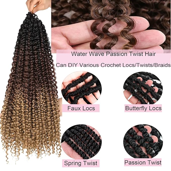 Passion Twist Hair 18 Inch 7 Packs Water Wave Crochet Hair Black Wrap Braiding Hair For Passion Twist Crochet Hair/Butterfly Locs/Spring Twist Crochet Braids Boho Hair Extension (18 Inch, 1B/30/27#)