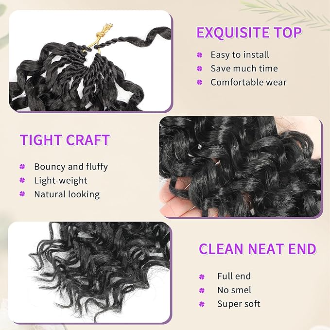 Gogo Curl Crochet Hair Protein Fiber Close to Human Hair 18 Inch 7 Packs Pre looped Water Wave Crochet Hair Deep Twist Synthetic Braiding Hair for Women (1B, 18Inch)