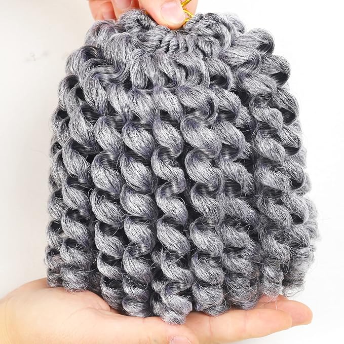 Grey Short Jamaican Bounce Crochet Hair 3 Packs 2X Ringlet Wand Curl Crochet Hair 12 Inch Gray Curly Crochet Hair Extensions Curly Crochet Braiding Hair 60 Roots