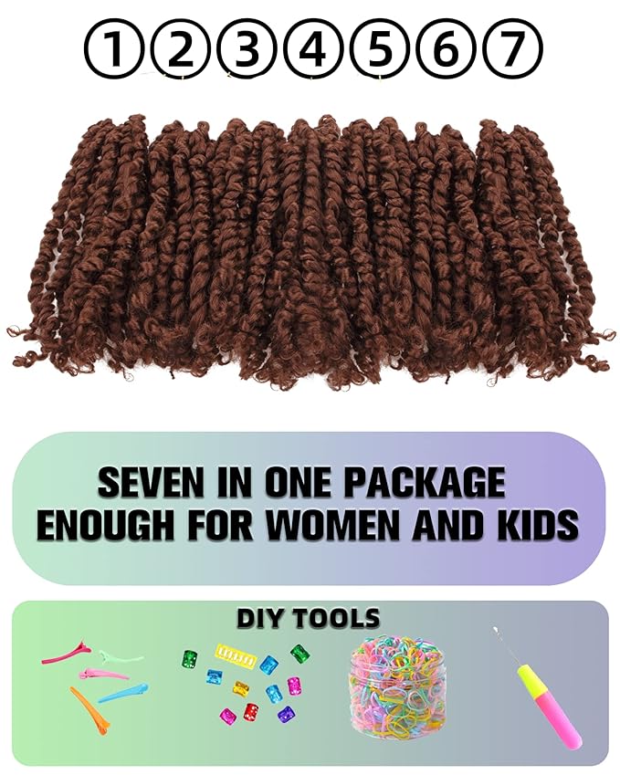 Super Short Passion Twist Crochet Hair for Black Women and Kids-6 Inch 7 Packs Pure Brown Pre Looped Pre-twisted Passion Twist Hair,Bob Spring Kinky Twist Bohemian Curl(6"-7P,30#)