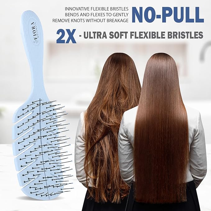 Detangler Brush by Fiora Naturals - 100% Bio-Friendly Detangling brush w/Ultra-Soft Bristles - Glide Through Tangles with Ease - For Curly, Fine, Black Natural, Women, Men, Kids - Dry and Wet Hair