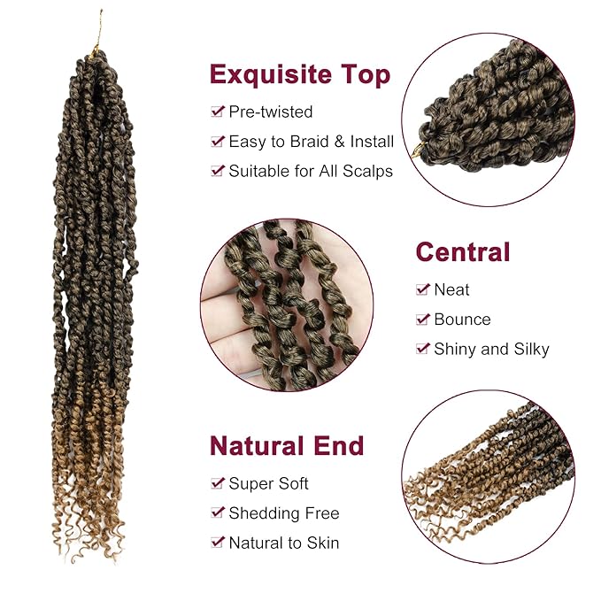 Passion Twist Hair - 8 Packs 20 Inch Passion Twist Crochet Hair For Women, Crochet Pretwisted Curly Hair Passion Twists Synthetic Braiding Hair Extensions (20 Inch 8 Packs, T27)
