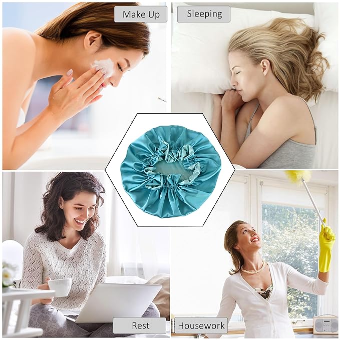 Silk Bonnet for Sleeping Satin Bonnets Double Layer Reversible Hair Cap Bonnet for Women Long Curly Braid Hair (ScubaBlue)