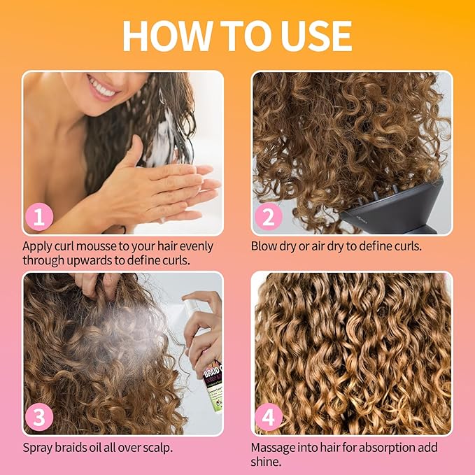 Braid Oil for Soothes Moisturizes Dry & Itchy Scalp Braiding Scalp Oil for Locs & Twists - Mousse for Braids Curl Styling for Women - Definition Curl Control Braid Mousse Hair Foam for All Braids Hair