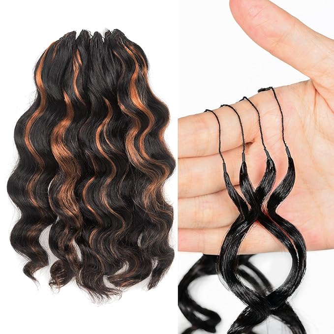 ToyoTress Ocean Wave Feather Crochet Human Hair - 10 Inch 250G Invisible Knotless Water Deep Wave Crochet Human Hair For Black Women Brown Highlight Color Braiding Hair (10 Inch, P1B/30-250G)