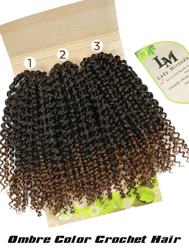 LADY MIRANDA Afro kinky Curly Crochet Hair Marlybob Braiding Hair Extensions for Black Women Jerry Curl Crochet Hair 6X Braid Hair Short Passion Twis Synthetic Extensions (Ombre Brown)