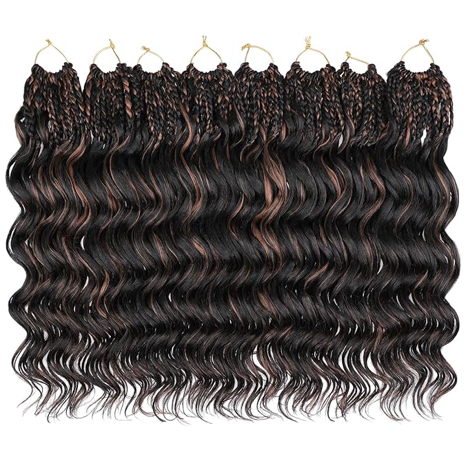 Leeven Pre Looped Ocean Wave Crochet Hair 10 Inch 8 Packs Short Curly Crochet Hair Black Mix Brown Boho Ocean Braids Pre Twisted Synthetic Deep Wavy Crochet Hair for Women