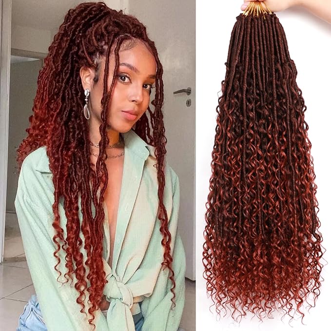 Goddess Locs Crochet Hair-24 Inch 8 Packs Boho Faux Locs Crochet Hair for Black Women Pre Looped Soft Locs with Curly Ends (T350, 24 Inch(Pack of 8))