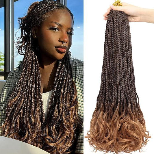 French Curl Crochet Braids 22 Inch 8 Packs Goddess Box Braids Crochet Hair for Women Pre Looped Crochet Box Braid with Curly Ends Synthetic French Curly Braiding Hair Extensions (1B/30)