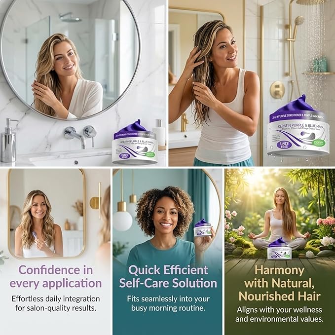 VITAMINS hair cosmetics Keratin Purple Hair Mask - Blue Hair Mask Deep Conditioner Treatment - Blonde Toner to Neutralize Brassiness in Brassy Blonde, Silver, White, Gray & Brown Locks