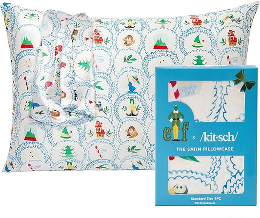 Kitsch x Elf North Pole - Satin Pillowcase with Zipper for Hair & Skin – Softer Than Silk, Cooling Pillow case, Wrinkle-Free, Machine Washable, Queen/Standard (19x26)