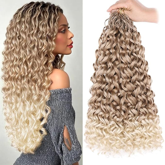 18 Inch Gogo Curl Crochet Hair 8 Packs Curly Crochet Hair for Women Pre-looped Deep Wave Crochet Hair Box Braids Water Wave Curly Beach Curl Crochet Hair Extensions (16Strands/pack T27613#)