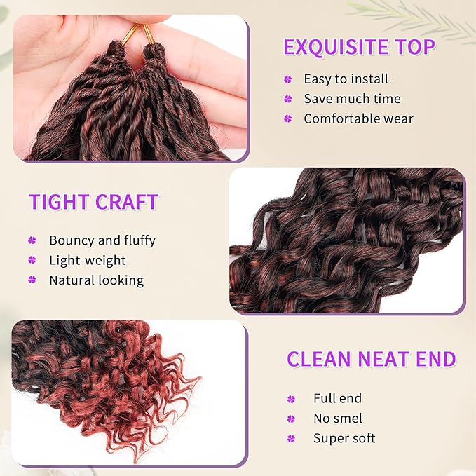 Gogo Curl Crochet Hair Pure Protein Fiber Close to Human Hair 7 Packs Pre looped Water Wave Crochet Hair Deep Twist Synthetic Braiding Hair for Women (T350, 14Inch)