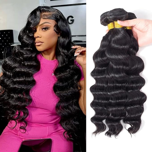 Loose Wave Human Hair Bundles (22 24 26 Inch) 12A Loose Deep Wave Bundles Human Hair 100% Unprocessed Brazilian Virgin Remy Hair Extension Natural Color
