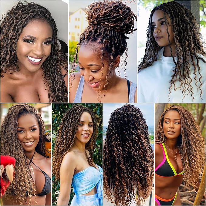 6Packs Goddess Locs Crochet Hair,22Inch Curly Faux Locs Crochet Hair Hippie Loc Crochet Braids Long Crochet Goddess Faux Locs for Black Women(22inch 1B/4/30)