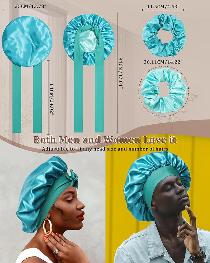 Reversible Satin Bonnet for Sleeping Women Double Layer Hair Bonnet with 2PCS Hair Scrunchies Elastic Tie Band Night Cap