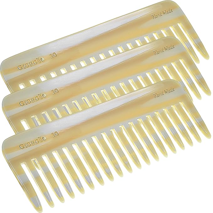 Giorgio G30 Large 5.75 Inch Hair Detangling Comb, Wide Teeth for Thick Curly Wavy Hair. Long Hairs Detangler Comb For Wet and Dry. Handmade of Cellulose, Saw-Cut, Hand Polished, Ivory 3 Pack