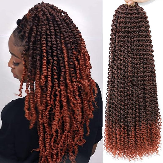 Passion Twist Hair Copper Red 18 Inch 8 Packs Water Wave Passion Twist Crochet Hair Curly Braiding Hair Long Spring Twist Hair Crochet Braids Synthetic Hair Extension (18 Inch (Pack of 8), T350)