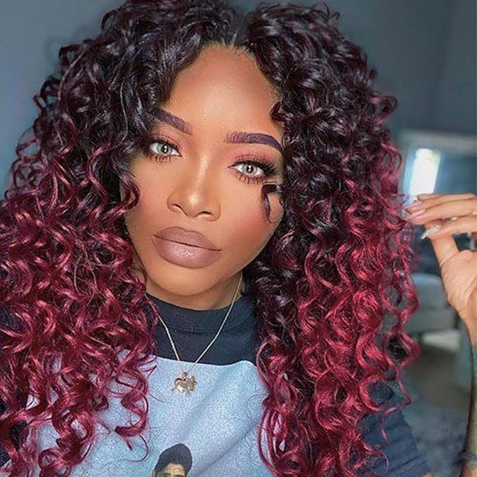 7 Packs GoGo Curl Crochet Hair 12 Inch Red Burgundy Short Curly Crochet Hair for Women Beach Curl Water Wave Deep Twist Crochet Braids Synthetic Braiding Hair Extensions (12 Inch, T1B/BUG)