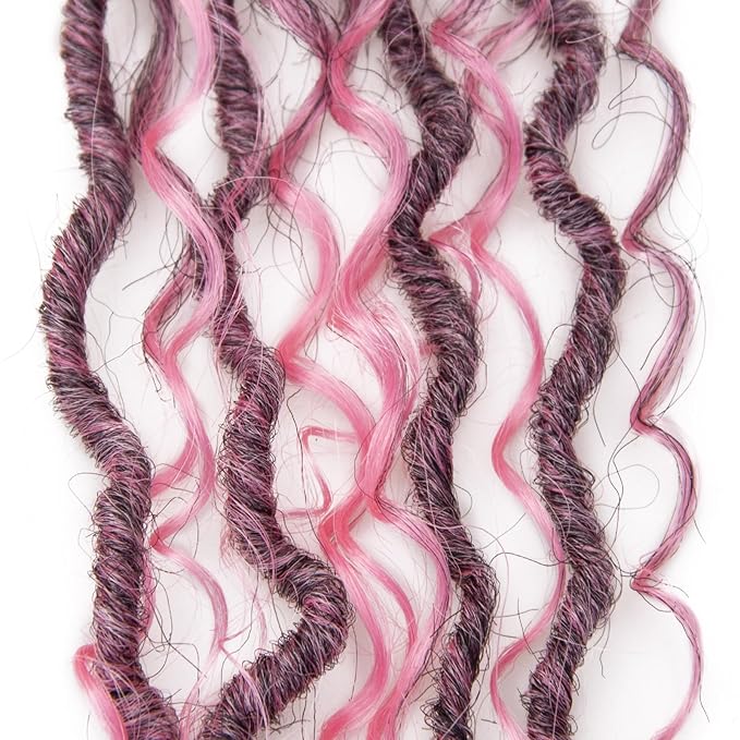 Goddess Locs Crochet Hair 18Inch Crochet Locs,Boho Faux Loc With Curly Ends Pink Crochet Hair Pre-looped River Hippie Bohemian Loc Crrochet Hair for Black Women 4Packs(1B/Pink, 18inch)
