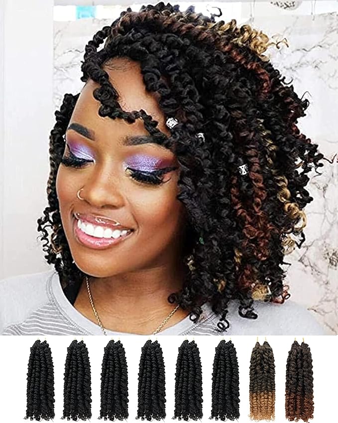 8 Inch 8 Packs Passion Twist Crochet Hair Pre looped-Mixed Color Combo Pack(6 packs 1B+ 1 pack T1B/27+1 pack T1B/30)Pre-twisted Pre Looped Soft & Bouncy Synthetic Braided Hair Extensions (1B+T27+T30)