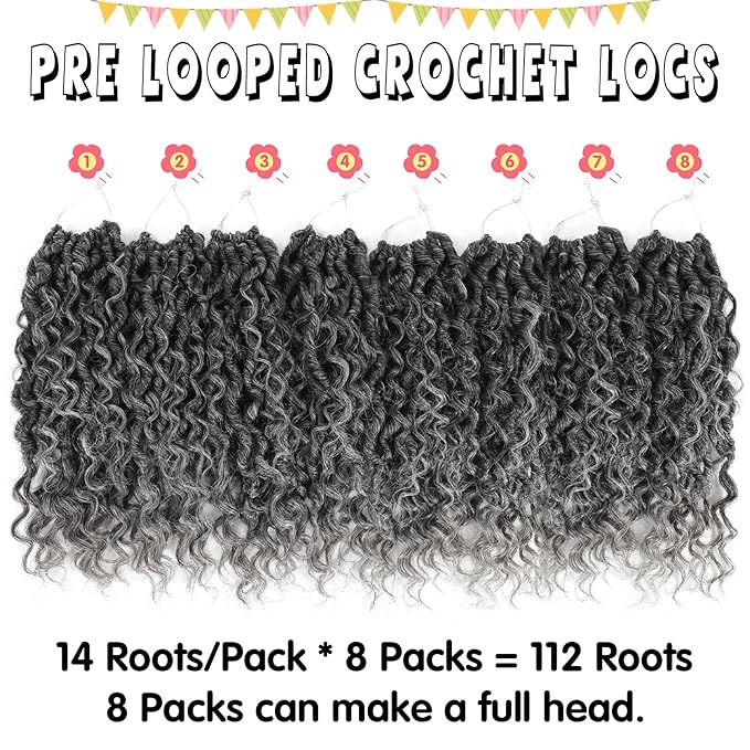 Fulcrum Goddess Locs Crochet Hair 10 Inch, 8 Packs New Faux Locs Crochet Hair for Black Women, Crochet locs with Curly Ends (10Inch (Pack of 8), Tgray#)