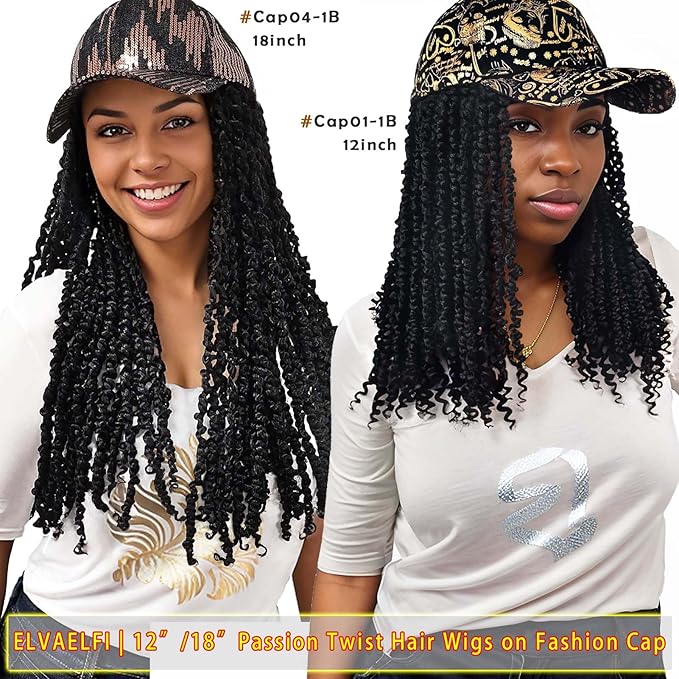 12inch Passion Twist Hair Extensions, Gold Graffiti Baseball Cap Wig, Breathable Synthetic Hair for Women
