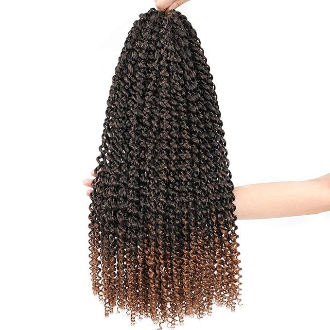 Passion Twist Hair Brown 24 Inch 8 Packs Passion Twist Crochet Hair Water Wave Braiding Hair Curly Long Spring Twist Hair Synthetic Hair Extension (24 Inch (Pack of 8), T30)