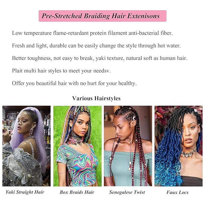 Ombre Braiding Hair Pre Stretched Box Braids Synthetic Braiding Hair Extensions Kanekalo Colored Prestretched Braiding Hair Ombre 26 Inch