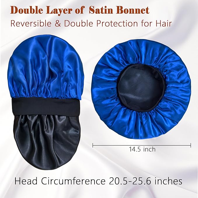 Silk Bonnet for Men Women, Satin Hair Bonnets for Sleeping, Double Layer Large Unisex Sleep Cap for Curly Hair Braids