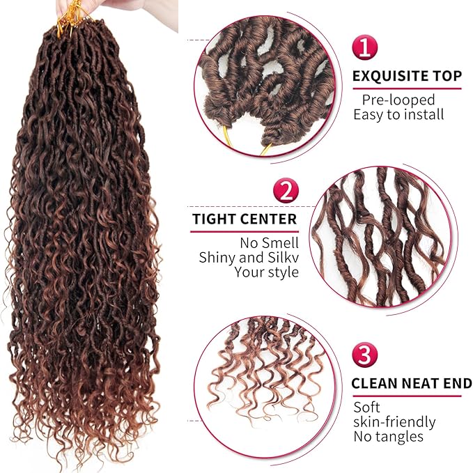 8Packs Goddess Locs Crochet Hair 18Inch Boho Faux Locs,Crochet Loc With Curly Ends River Hippie Bohemian Loc Crochet Hair for Black Women(T4/30, 18inch(Pack of 8))