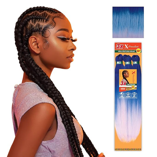 Sensationnel X-pression prestretched braiding hair - 3x braid 58 inch all kanekalon flame retardant synthetic braid for box braids and twists (2 pack, 3TBLUE/LBLUE/LAVENDER)